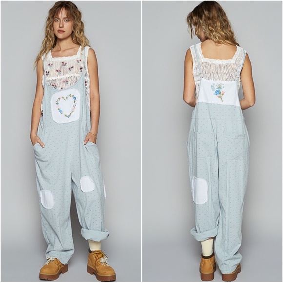 POL Pants - POL Floral Heart Print Pockets Overall Jumpsuit